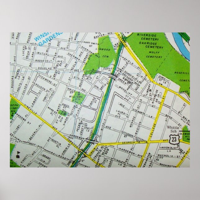 Póster Macon, GA Poster de Mapa de la Viña (Frente)
