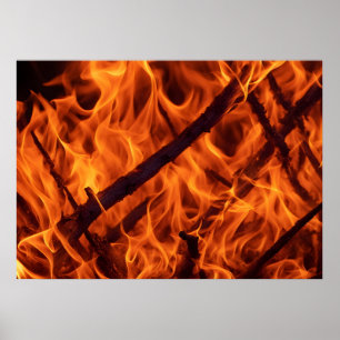 Póster Macro de llama de fuego en la chimenea
