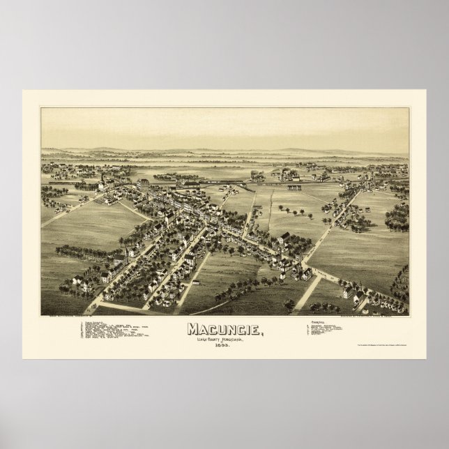 Póster Macungie, Mapa Panorámico PA - 1893 (Frente)