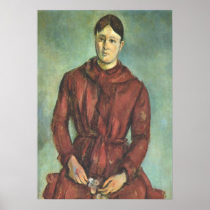 Póster Madame Cezanne con un vestido rojo - Paul Cezanne