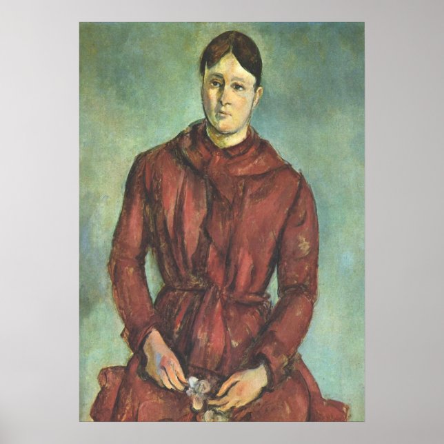Póster Madame Cezanne con un vestido rojo - Paul Cezanne (Frente)