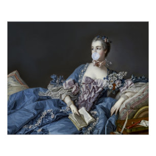 Póster Madame de Pompadour soplando un chicle azul