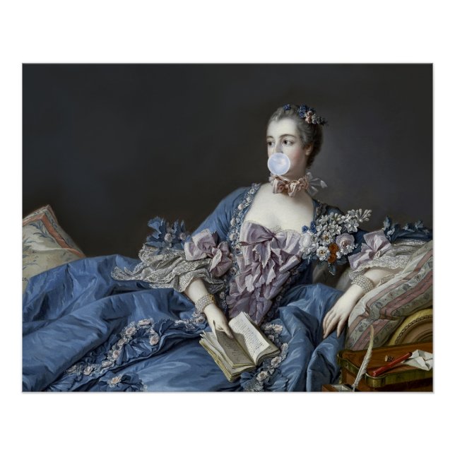 Póster Madame de Pompadour soplando un chicle azul (Anverso)