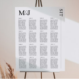 Póster MADDY de la tabla de asientos de Boda blanco negro