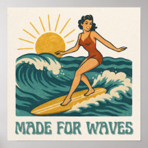 Made For Waves Surfer - Retro Surfing Pin-Up Art