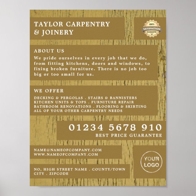 Póster Madera amarilla, carpintería, publicidad del carpi (Frente)