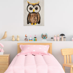 Póster Madera - Búho con ojos grandes