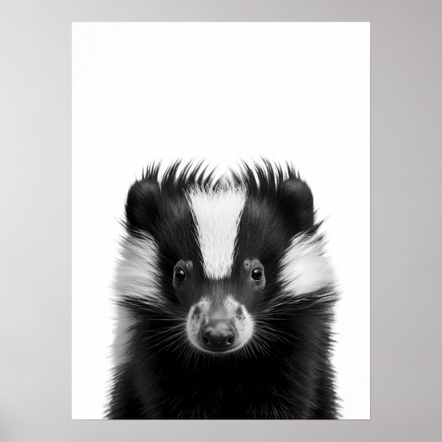 Póster Madera de mofeta retrato moderno blanco negro (Frente)