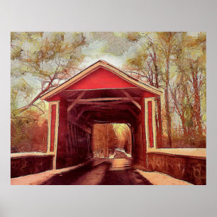 Póster Madera del puente cubierto Delaware Ashland