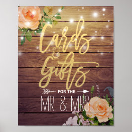 Póster Madera Floral String Lights Cards Regalos Rótulo B