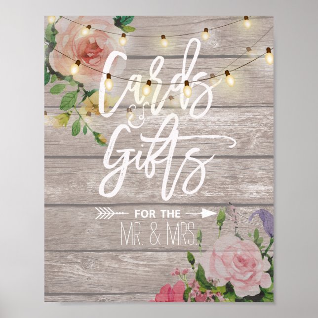 Póster Madera Floral String Lights Cards Regalos Rótulo B (Frente)
