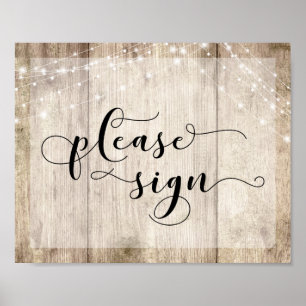 Póster Madera marrón claro y luces Por favor Rótulo