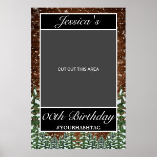 Póster Madera nevada negra y foto de cumpleaños forestal