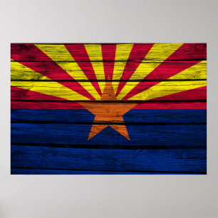 Póster Madera rústica de la bandera de Arizona