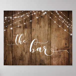 Póster Madera Rústica Y Luces El Rótulo Bar Recepción