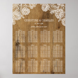 Póster Madera y encaje rusos | Tabla de asientos del Boda
