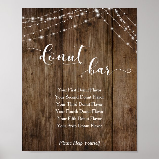 Póster Madera y luces Donut Bar Boda Rótulo de recepción (Frente)