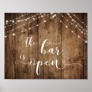 Póster Madera y luces El bar es un Rótulo de recepción ab