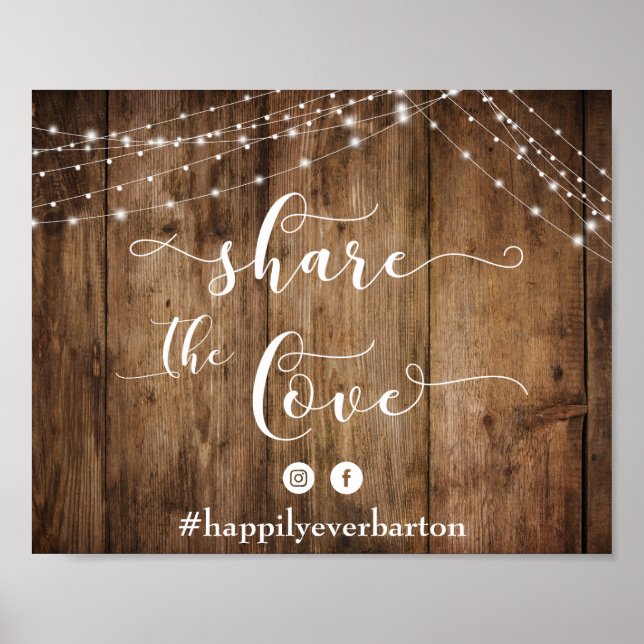 Póster Madera y luces rusticas comparten el Rótulo Boda d (Frente)
