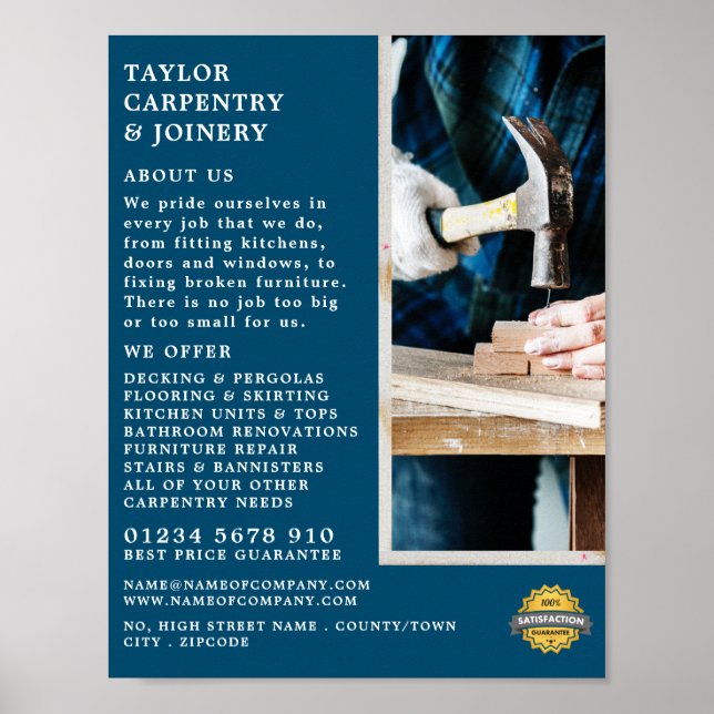 Póster Madera y martillo, carpintería, publicidad del car (Frente)