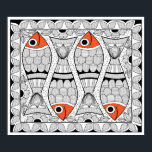 Póster Madhubani 4 Pescado<br><div class="desc">Madhubani es un antiguo arte folclórico practicado durante siglos por mujeres de una región del norte de India. Las pinturas son una expresión creativa de sus experiencias y encuentros cotidianos. Rico en motivos e imágenes, Madhubani es una forma de arte laboriosa. Cada motivo tiene su propio significado y simbolismo -por...</div>