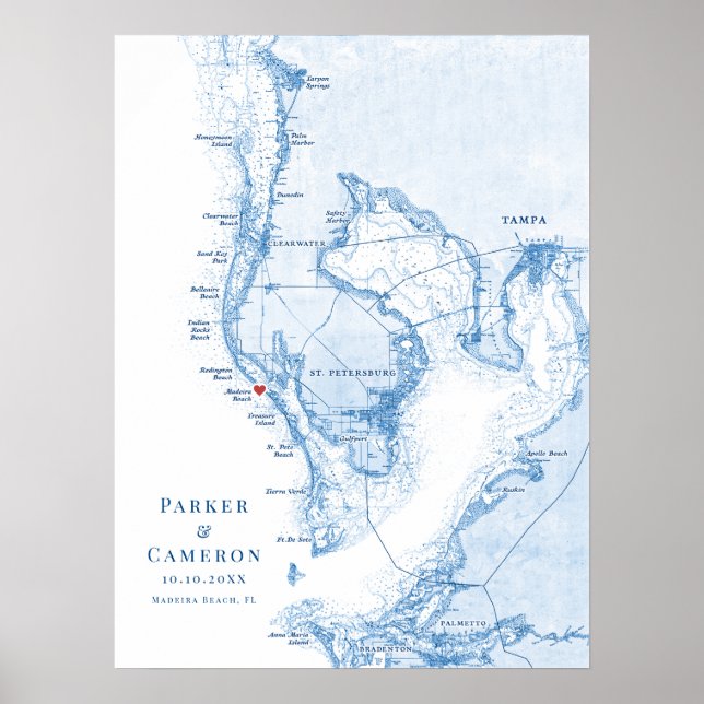 Póster Madiera Beach FL Map Wedding Guest Book Poster (Frente)