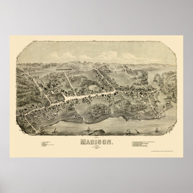 Póster Madison, CT Panoramic Map - 1881 (Frente)