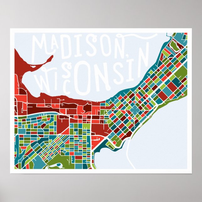 Póster Madison, Poster de mapas de Wisconsin (Frente)