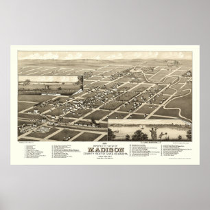 Póster Madison, SD Panoramic Map - 1883