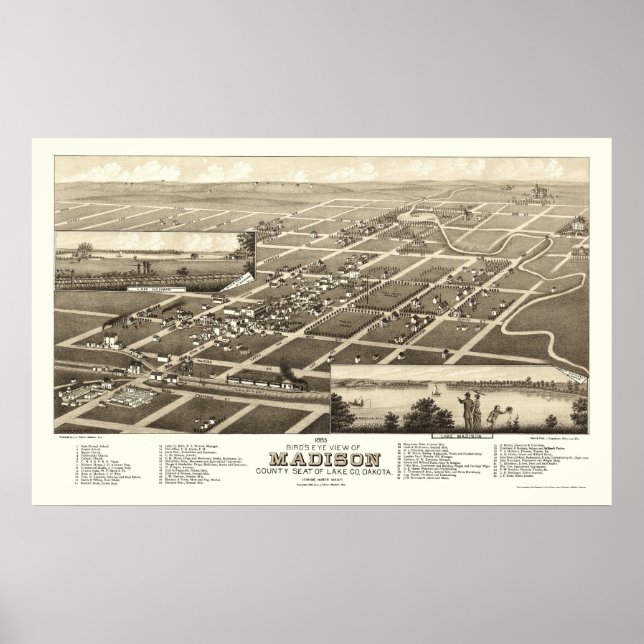 Póster Madison, SD Panoramic Map - 1883 (Frente)