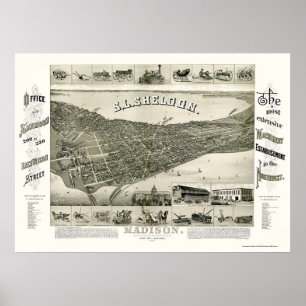Póster Madison, WI Panoramic Map - 1885
