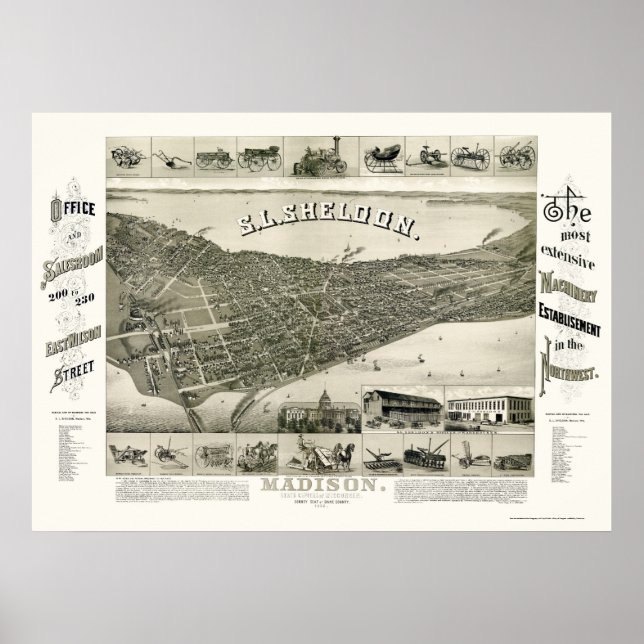 Póster Madison, WI Panoramic Map - 1885 (Frente)