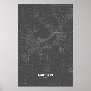 Póster Madison, Wisconsin (blanco sobre negro)