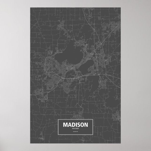Póster Madison, Wisconsin (blanco sobre negro) (Frente)