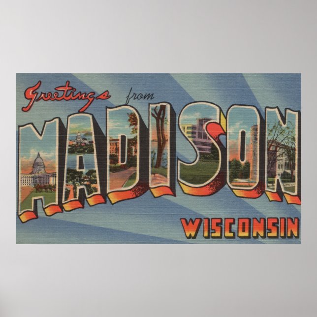 Póster Madison, Wisconsin - Escenas de letras grandes (Frente)
