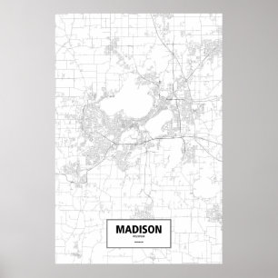 Póster Madison, Wisconsin (negro sobre blanco)