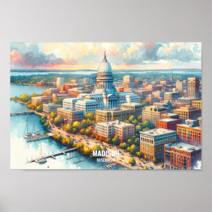 Póster Madison Wisconsin Travel Places acuarela