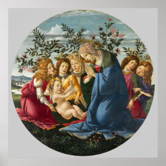 Póster Madonna Adorando al Niño con 5 Ángeles Botticelli