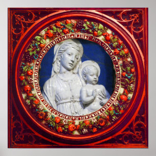 PÓSTER MADONNA CON CORONA FLORAL DE RENACIMIENTO INFANTIL