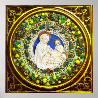 PÓSTER MADONNA CON CORONA FLORAL DE RENACIMIENTO INFANTIL