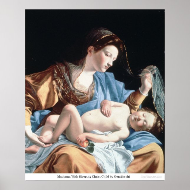 Póster Madonna con Cristo durmiente niño por gentileschi (Frente)