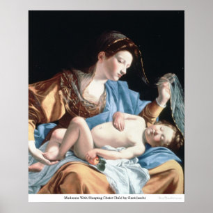 Póster Madonna con el niño durmiente de Cristo por