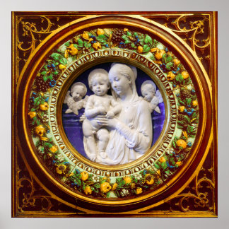 PÓSTER MADONNA CON NIÑO, ANGELES RENACER CORONA FLORAL