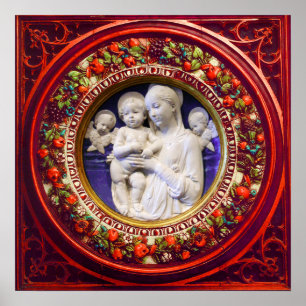 PÓSTER MADONNA CON NIÑO, ANGELES RENACER CORONA FLORAL