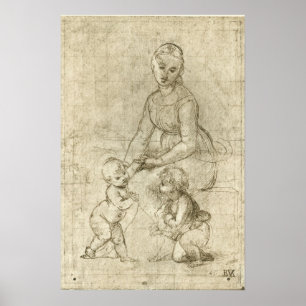 Póster Madonna, Cristo, San Juan Bautista de Rafael