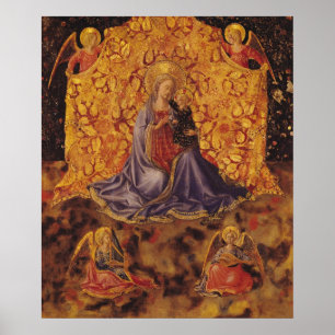 Póster Madonna de la humildad con el niño y los ángeles