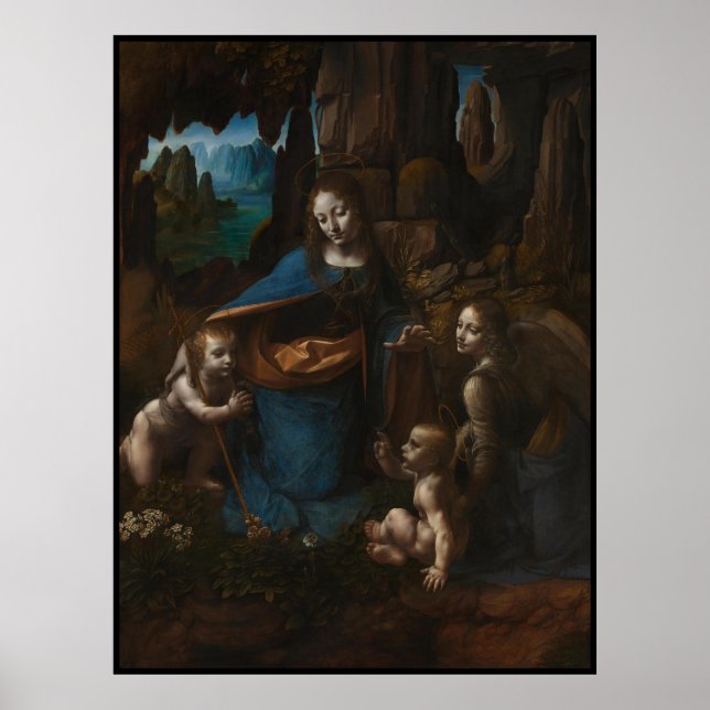 Póster Madonna de las Rocas"Virgen María, niño Jesús, Jua (Frente)