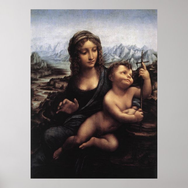 Póster madonna del bobinado de hilados, Leonardo Da Vinci (Frente)