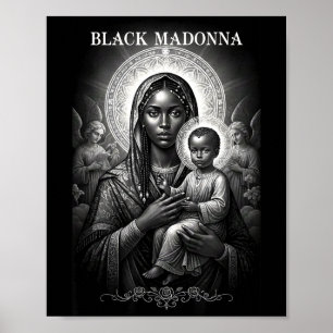 Póster Madonna Negra Madre Negra y Niño Cristiano Bla