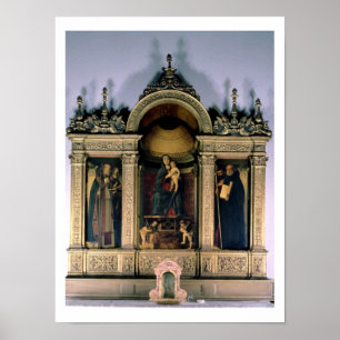 Póster Madonna, niño y santos (retablo triptaco)